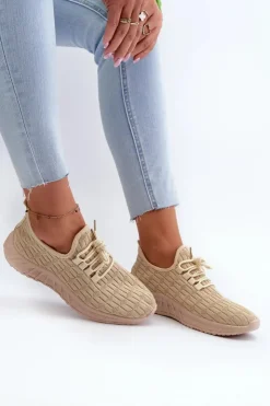 Boto Sneakersy Damskie*Materiałowe Lekkie Buty Sportowe Damskie Beżowe Xalara