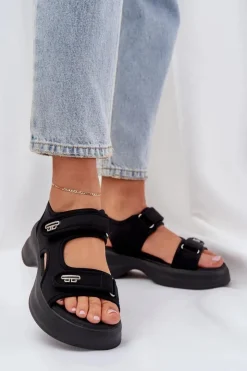 New Boto Materiałowe Lekkie Sandały Na Platformie Czarne Deniffia Czarny