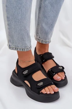 New Boto Materiałowe Lekkie Sandały Na Platformie Czarne Deniffia Czarny
