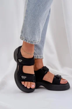 New Boto Materiałowe Lekkie Sandały Na Platformie Czarne Deniffia Czarny