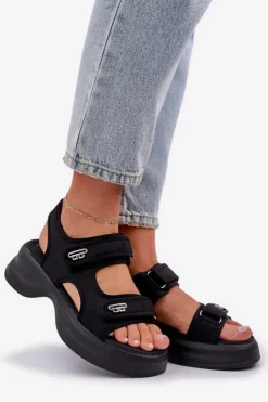 New Boto Materiałowe Lekkie Sandały Na Platformie Czarne Deniffia Czarny