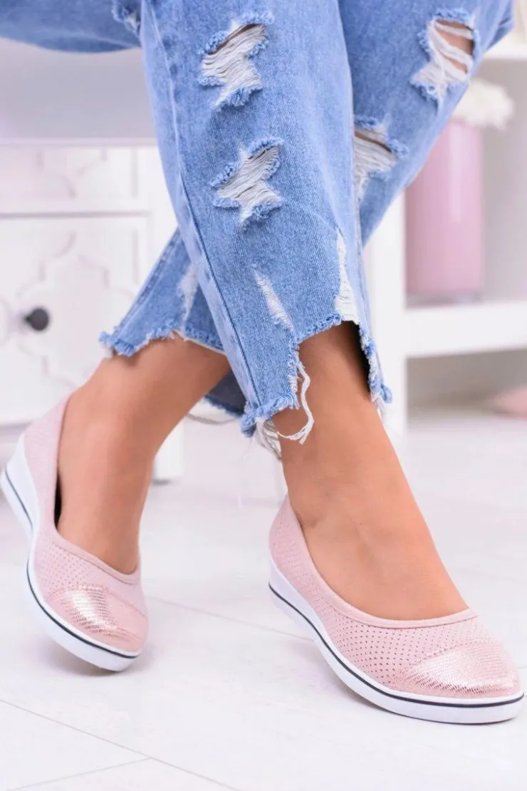 Boto Baleriny Klasyczne*Materiałowe Różowe Baleriny Na Koturnie Elleni