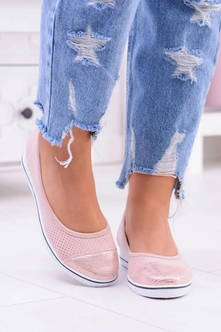 Boto Baleriny Klasyczne*Materiałowe Różowe Baleriny Na Koturnie Elleni