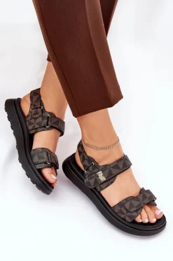 Boto Sandały Płaskie*Materiałowe Sandały Damskie Na Platformie Czarno-Brązowe Leriot