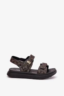 Boto Sandały Płaskie*Materiałowe Sandały Damskie Na Platformie Czarno-Brązowe Leriot