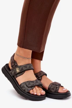 Boto Sandały Płaskie*Materiałowe Sandały Damskie Na Platformie Czarno-Brązowe Leriot