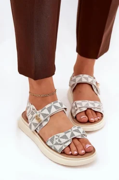 Damskie Boto Materiałowe Sandały Damskie Na Platformie Beżowe Leriot