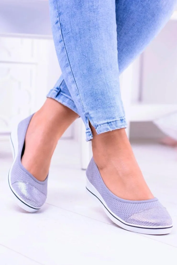 Damskie Boto Materiałowe Szare Baleriny Na Koturnie Elleni