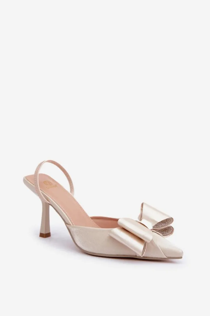 Damskie Boto Materiałowe Szpilki Z Kokardą Złote Selatea