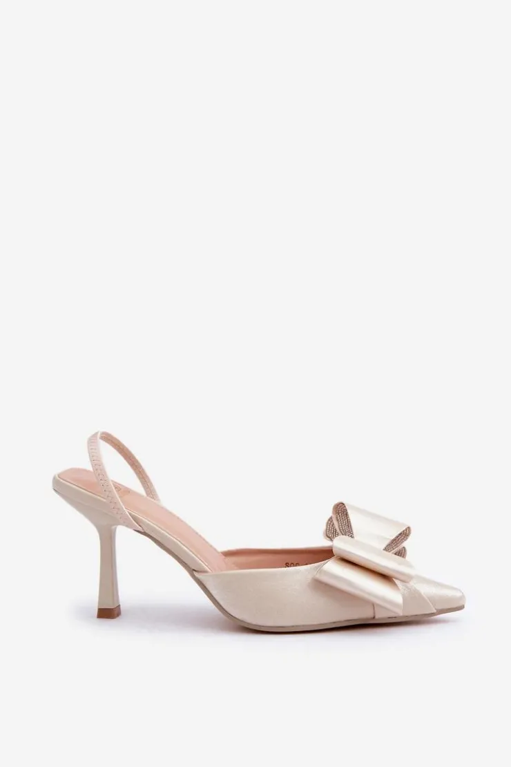 Damskie Boto Materiałowe Szpilki Z Kokardą Złote Selatea