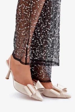 Damskie Boto Materiałowe Szpilki Z Kokardą Złote Selatea