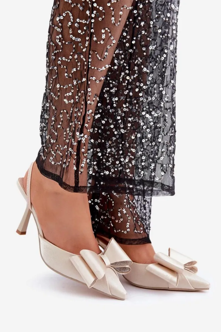 Damskie Boto Materiałowe Szpilki Z Kokardą Złote Selatea