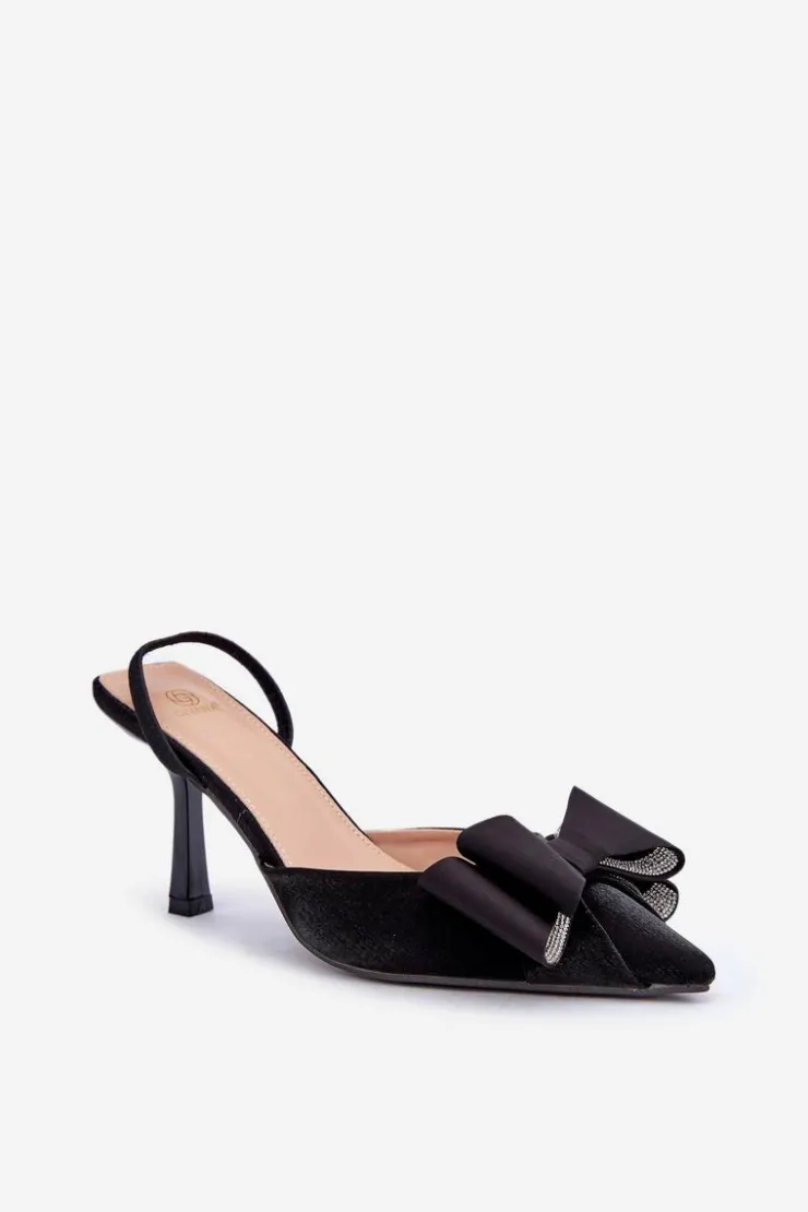 Damskie Boto Materiałowe Szpilki Z Kokardą Czarne Selatea