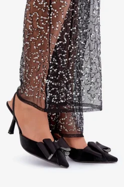 Damskie Boto Materiałowe Szpilki Z Kokardą Czarne Selatea