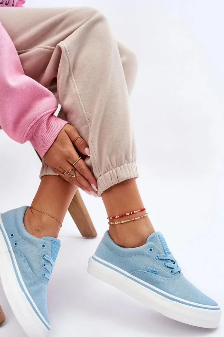 Big Star Shoes Trampki Damskie Big Star|Trampki Damskie Niskie*Materiałowe Tenisówki Na Platformie Big Star LL274146 Jasnoniebieskie