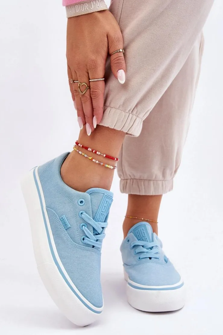 Big Star Shoes Trampki Damskie Big Star|Trampki Damskie Niskie*Materiałowe Tenisówki Na Platformie Big Star LL274146 Jasnoniebieskie