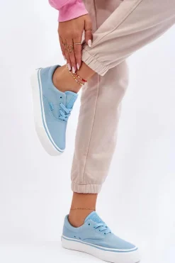 Big Star Shoes Trampki Damskie Big Star|Trampki Damskie Niskie*Materiałowe Tenisówki Na Platformie Big Star LL274146 Jasnoniebieskie