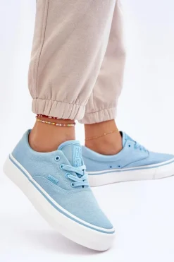 Big Star Shoes Trampki Damskie Big Star|Trampki Damskie Niskie*Materiałowe Tenisówki Na Platformie Big Star LL274146 Jasnoniebieskie