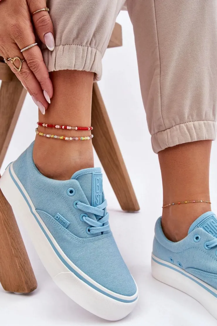 Big Star Shoes Trampki Damskie Big Star|Trampki Damskie Niskie*Materiałowe Tenisówki Na Platformie Big Star LL274146 Jasnoniebieskie