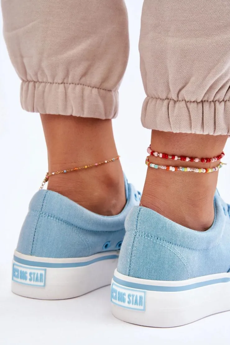 Big Star Shoes Trampki Damskie Big Star|Trampki Damskie Niskie*Materiałowe Tenisówki Na Platformie Big Star LL274146 Jasnoniebieskie