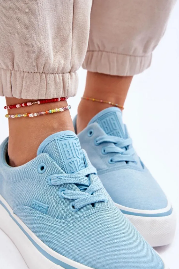 Big Star Shoes Trampki Damskie Big Star|Trampki Damskie Niskie*Materiałowe Tenisówki Na Platformie Big Star LL274146 Jasnoniebieskie