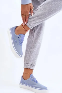 Outlet Big Star Shoes Materiałowe Tenisówki Na Platformie Big Star LL274145 Niebieskie