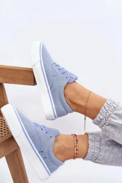 Outlet Big Star Shoes Materiałowe Tenisówki Na Platformie Big Star LL274145 Niebieskie