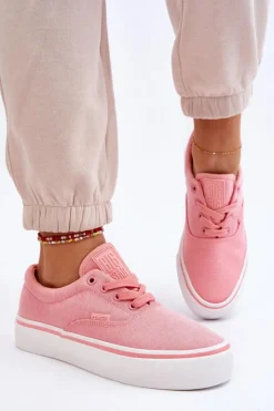 Damskie Big Star Shoes Materiałowe Tenisówki Na Platformie Big Star LL274147 Różowe