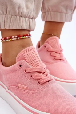 Damskie Big Star Shoes Materiałowe Tenisówki Na Platformie Big Star LL274147 Różowe