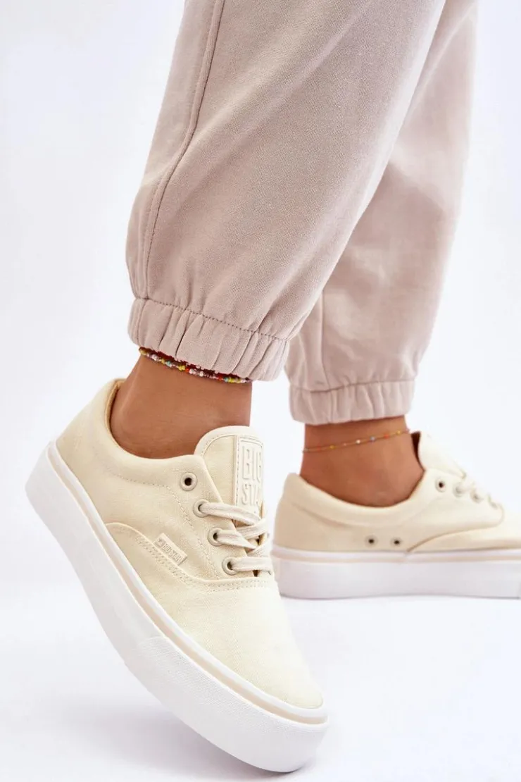 Damskie Big Star Shoes Materiałowe Tenisówki Na Platformie Big Star LL274144 Jasnożółte