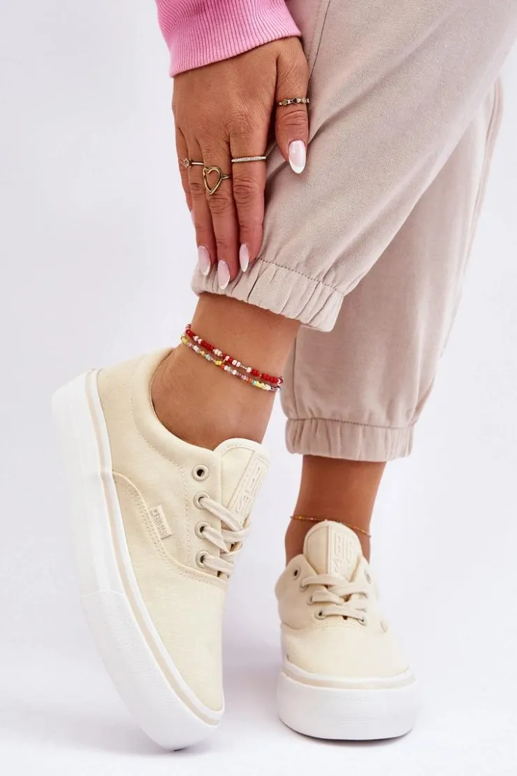 Damskie Big Star Shoes Materiałowe Tenisówki Na Platformie Big Star LL274144 Jasnożółte