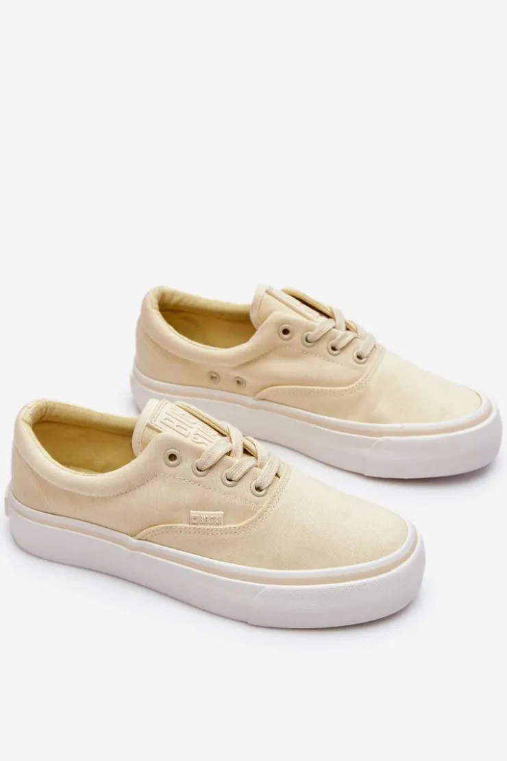 Damskie Big Star Shoes Materiałowe Tenisówki Na Platformie Big Star LL274144 Jasnożółte
