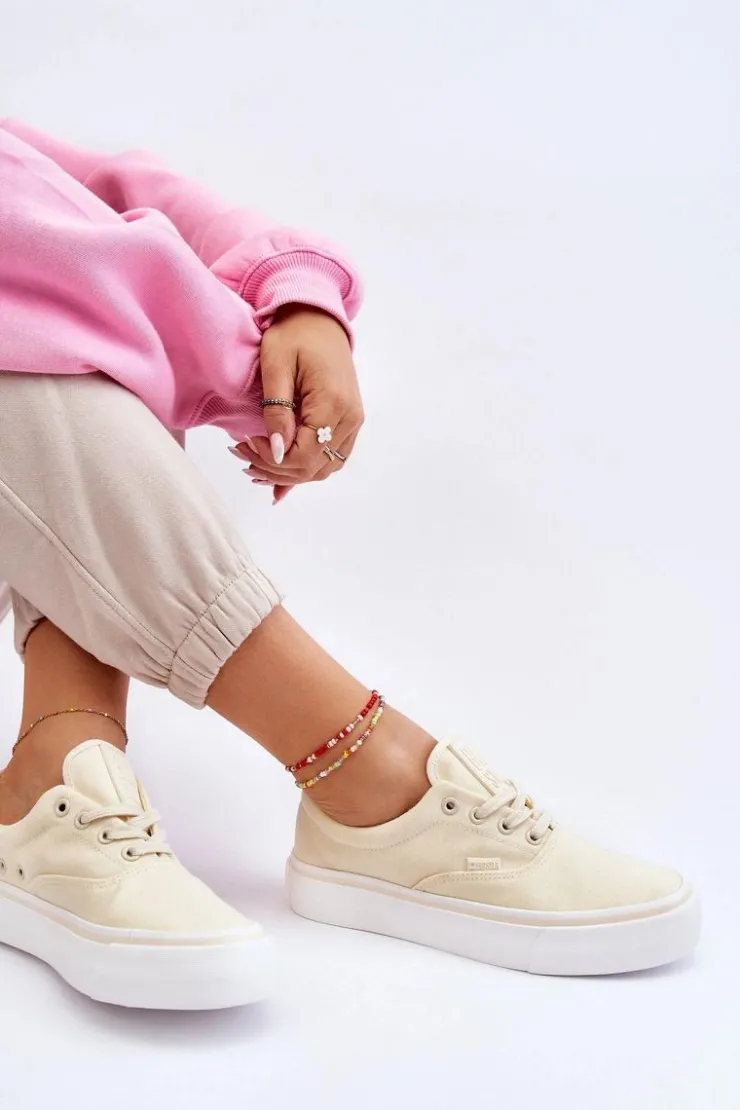 Damskie Big Star Shoes Materiałowe Tenisówki Na Platformie Big Star LL274144 Jasnożółte