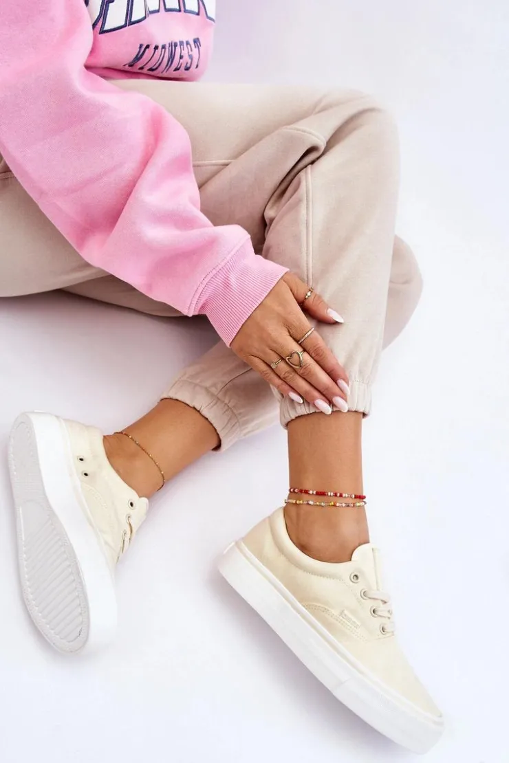 Damskie Big Star Shoes Materiałowe Tenisówki Na Platformie Big Star LL274144 Jasnożółte