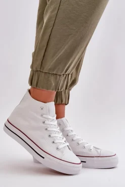 New Boto Materiałowe Trampki Damskie Za Kostkę Białe Onaria