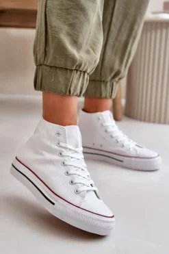 New Boto Materiałowe Trampki Damskie Za Kostkę Białe Onaria