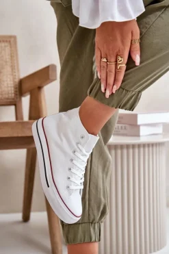 New Boto Materiałowe Trampki Damskie Za Kostkę Białe Onaria