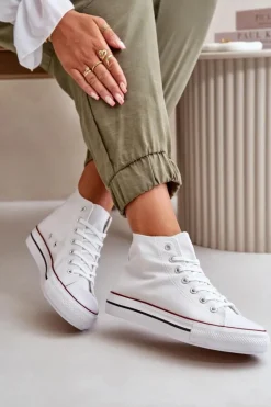 New Boto Materiałowe Trampki Damskie Za Kostkę Białe Onaria