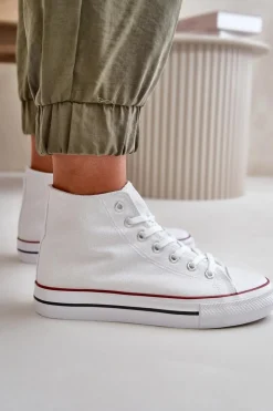 New Boto Materiałowe Trampki Damskie Za Kostkę Białe Onaria