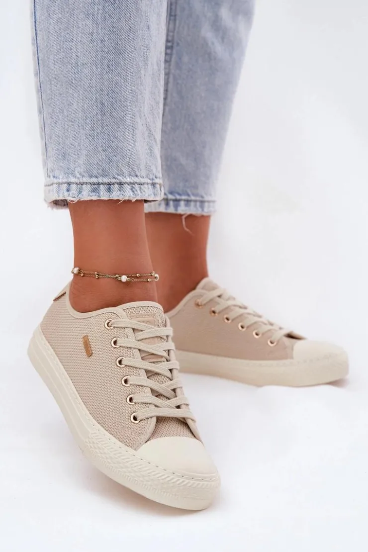 Discount Big Star Shoes Materiałowe Trampki Damskie Big Star RR274767 Beżowe Beżowy