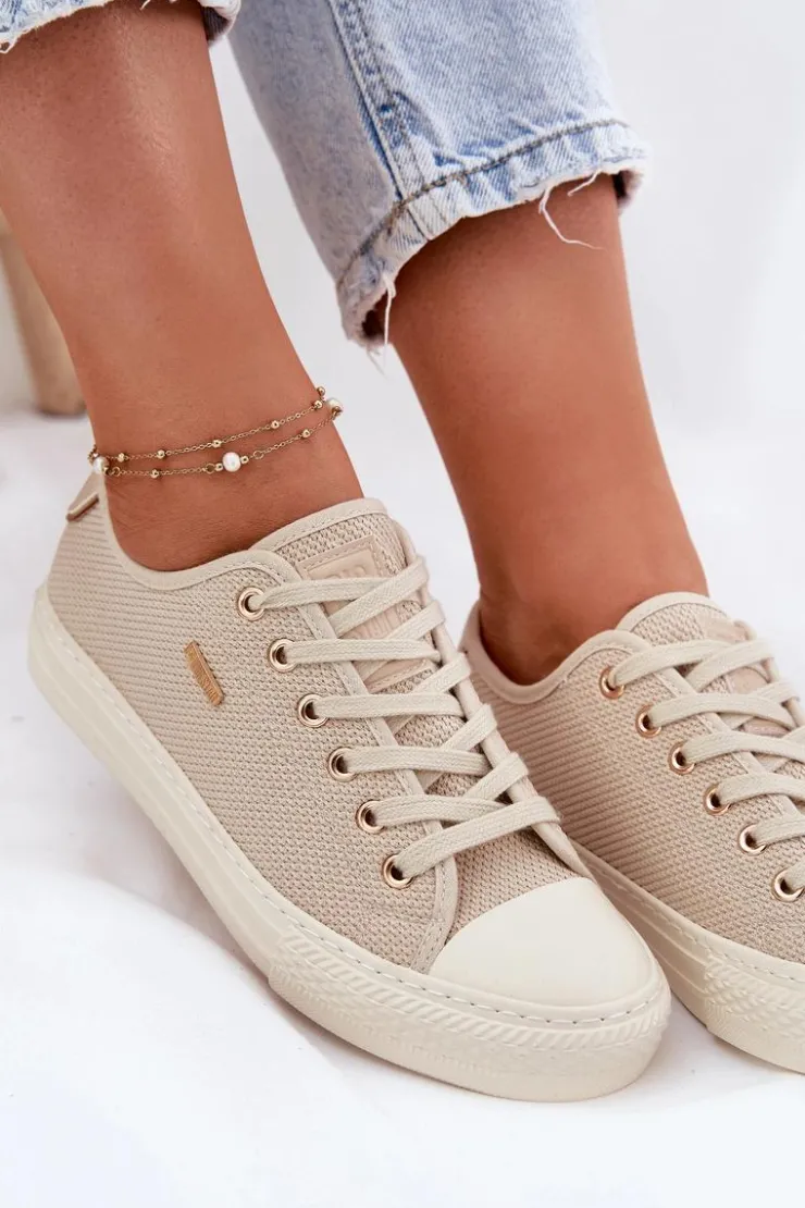 Discount Big Star Shoes Materiałowe Trampki Damskie Big Star RR274767 Beżowe Beżowy