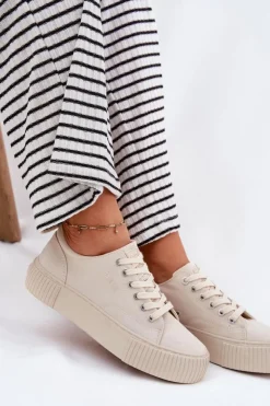 Big Star Shoes Trampki Damskie Big Star|Trampki Damskie Niskie*Materiałowe Trampki Damskie Big Star RR274407 Beżowe Beżowy