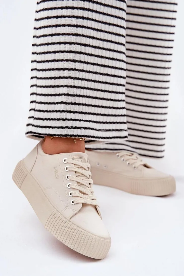 Big Star Shoes Trampki Damskie Big Star|Trampki Damskie Niskie*Materiałowe Trampki Damskie Big Star RR274407 Beżowe Beżowy