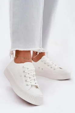 Damskie Big Star Shoes Materiałowe Trampki Damskie Na Platformie Big Star RR274776 Białe