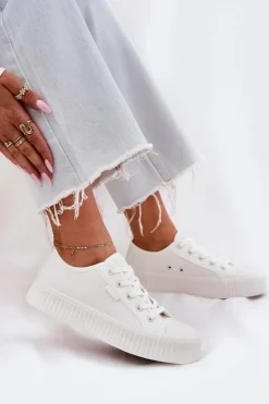 Damskie Big Star Shoes Materiałowe Trampki Damskie Na Platformie Big Star RR274776 Białe