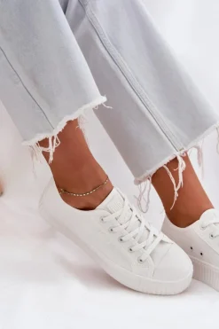 Damskie Big Star Shoes Materiałowe Trampki Damskie Na Platformie Big Star RR274776 Białe