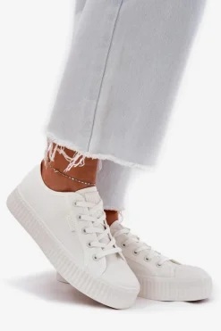 Damskie Big Star Shoes Materiałowe Trampki Damskie Na Platformie Big Star RR274776 Białe