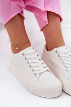 Big Star Shoes Trampki Damskie Big Star|Trampki Damskie Niskie*Materiałowe Trampki Damskie Big Star RR274405 Białe Biały