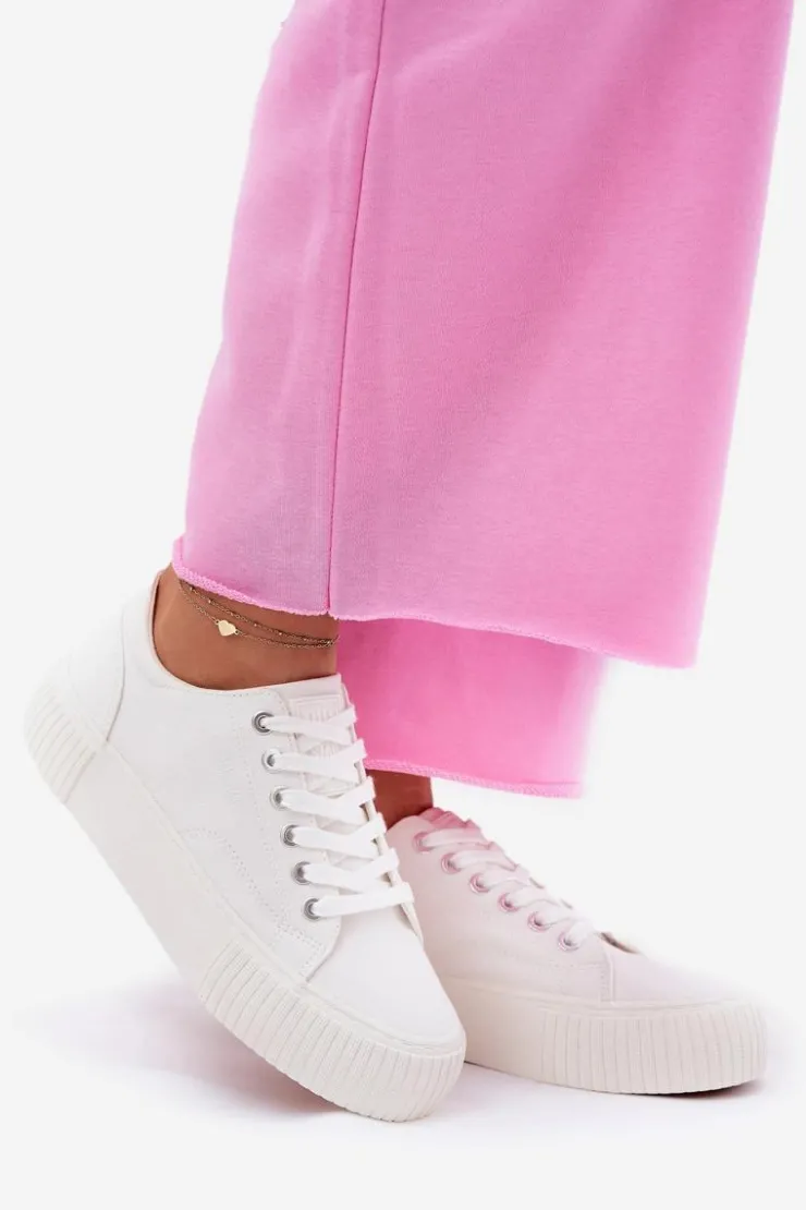 Big Star Shoes Trampki Damskie Big Star|Trampki Damskie Niskie*Materiałowe Trampki Damskie Big Star RR274405 Białe Biały