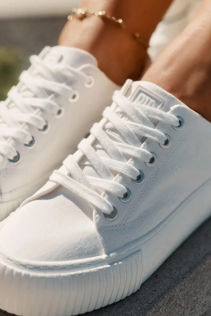 Big Star Shoes Trampki Damskie Big Star|Trampki Damskie Niskie*Materiałowe Trampki Damskie Big Star RR274405 Białe Biały